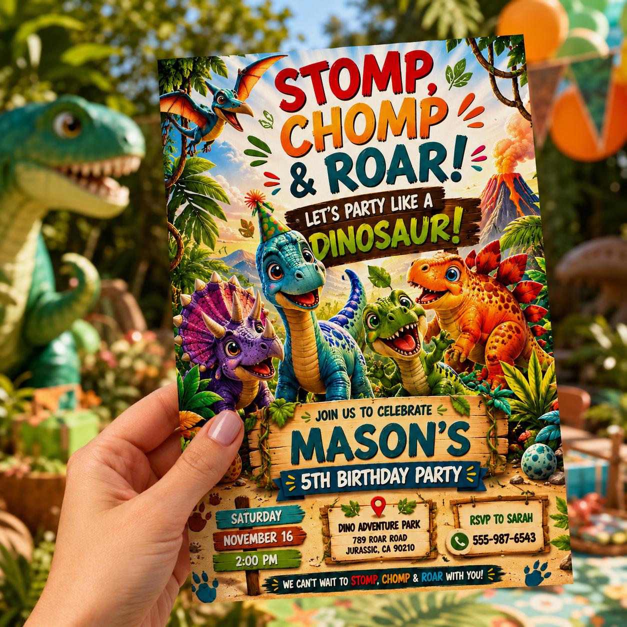 Editable Dinosaur Birthday Invitation Canva Template, Boys Dino Cute Modern Fun DIY Chic Kids Teen Party Invite, Printable Digital Download.
