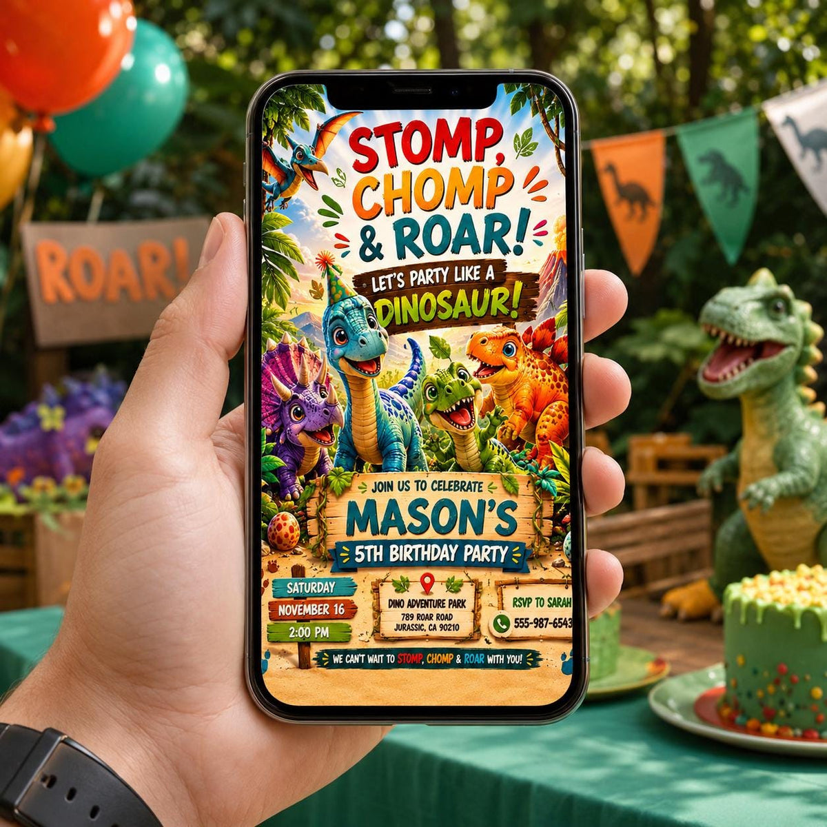 Editable Dinosaur Birthday Invitation Canva Template, Boys Dino Cute Modern Fun DIY Chic Kids Teen Party Invite, Printable Digital Download.