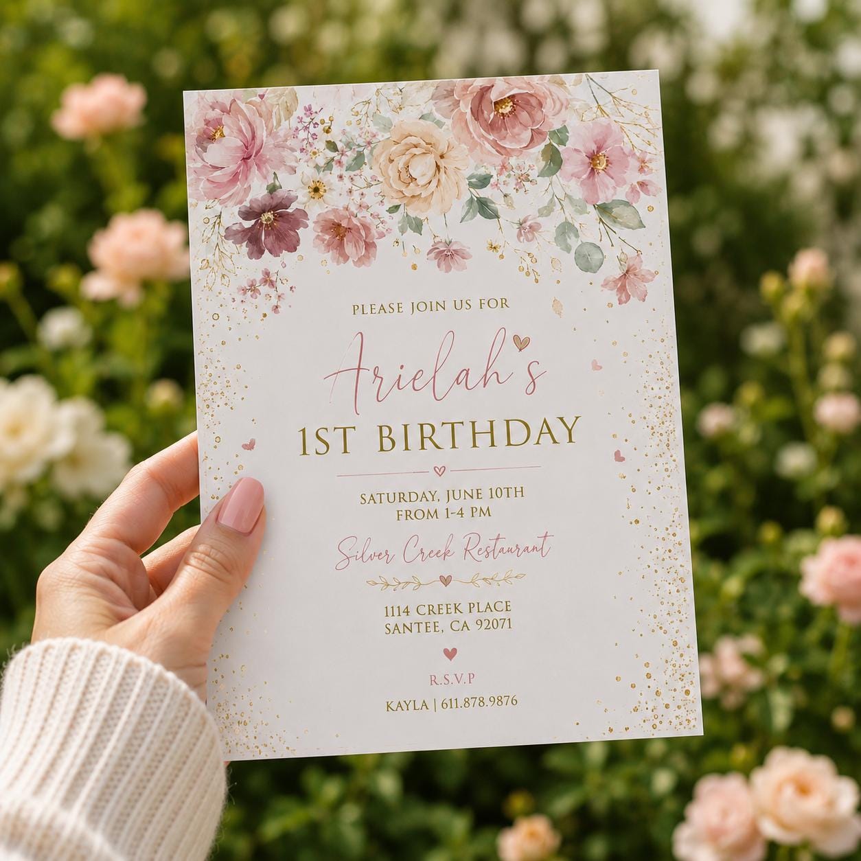 Editable Garden Birthday Invitation Canva Template, Floral Girls Kids Cute Fun DIY Sweet Chic Teen Party Invite, Printable Digital Download.
