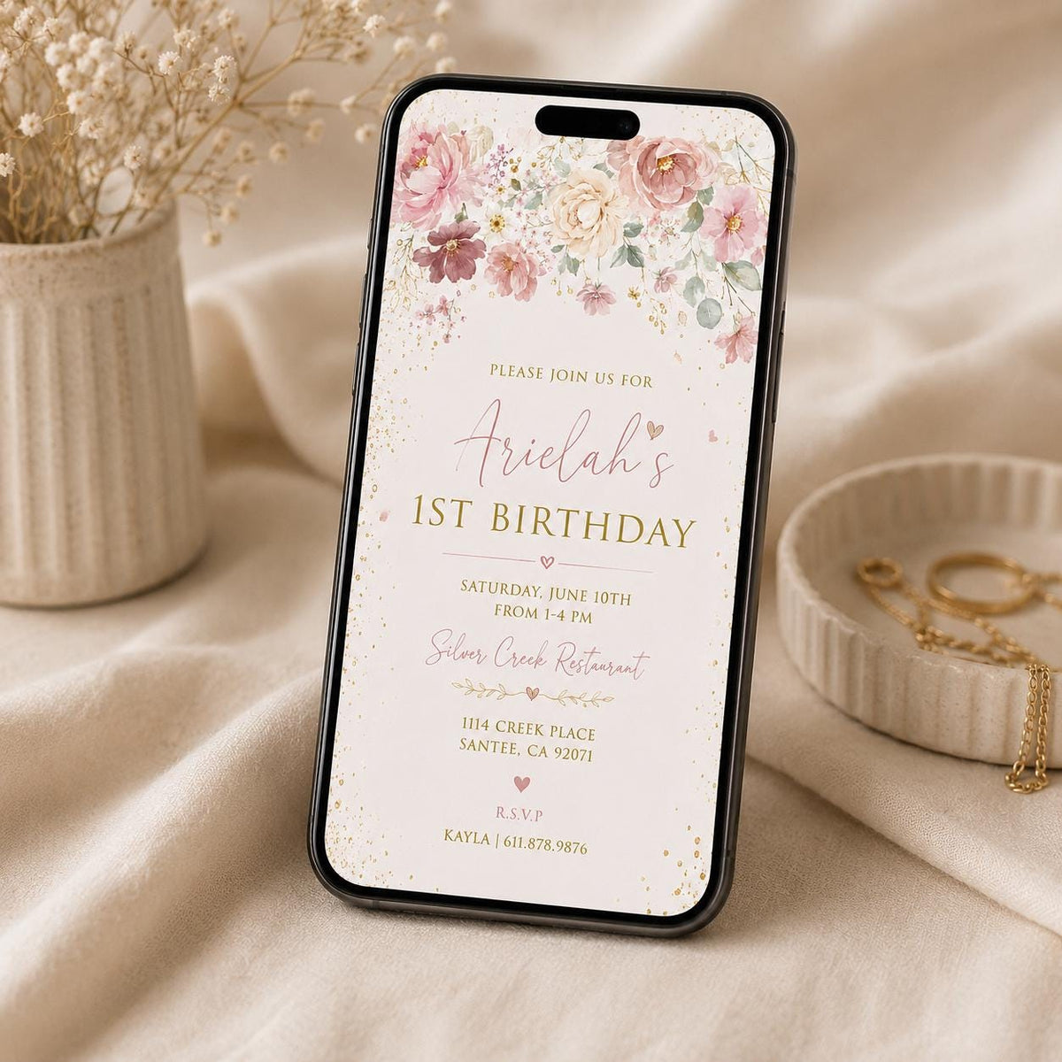 Editable Garden Birthday Invitation Canva Template, Floral Girls Kids Cute Fun DIY Sweet Chic Teen Party Invite, Printable Digital Download.