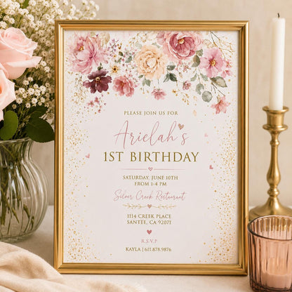 Editable Garden Birthday Invitation Canva Template, Floral Girls Kids Cute Fun DIY Sweet Chic Teen Party Invite, Printable Digital Download.