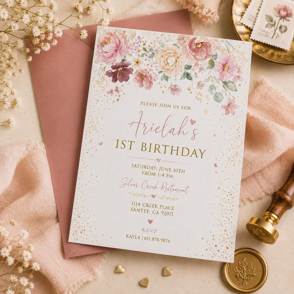 Editable Garden Birthday Invitation Canva Template, Floral Girls Kids Cute Fun DIY Sweet Chic Teen Party Invite, Printable Digital Download.