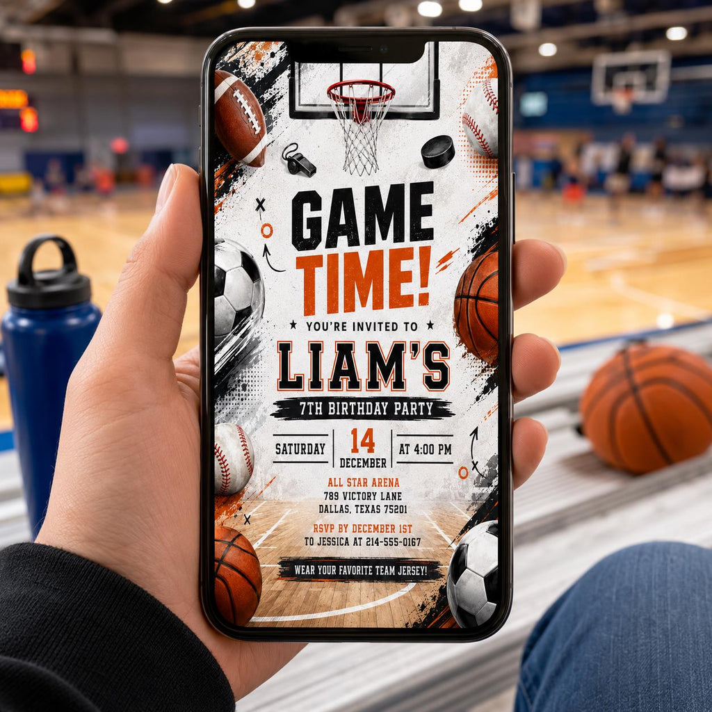 Editable Basketball Birthday Invitation Canva Template, Boys Sports Sport Cute Modern Fun DIY Chic Party Invite, Printable Digital Download.