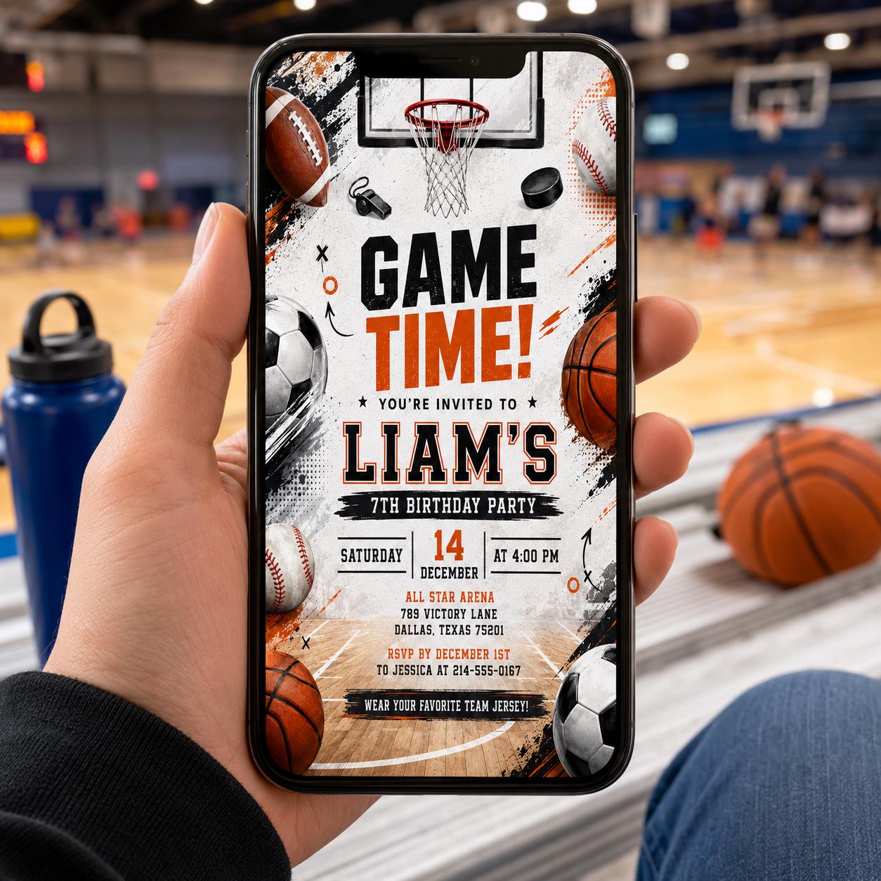 Editable Basketball Birthday Invitation Canva Template, Boys Sports Sport Cute Modern Fun DIY Chic Party Invite, Printable Digital Download.