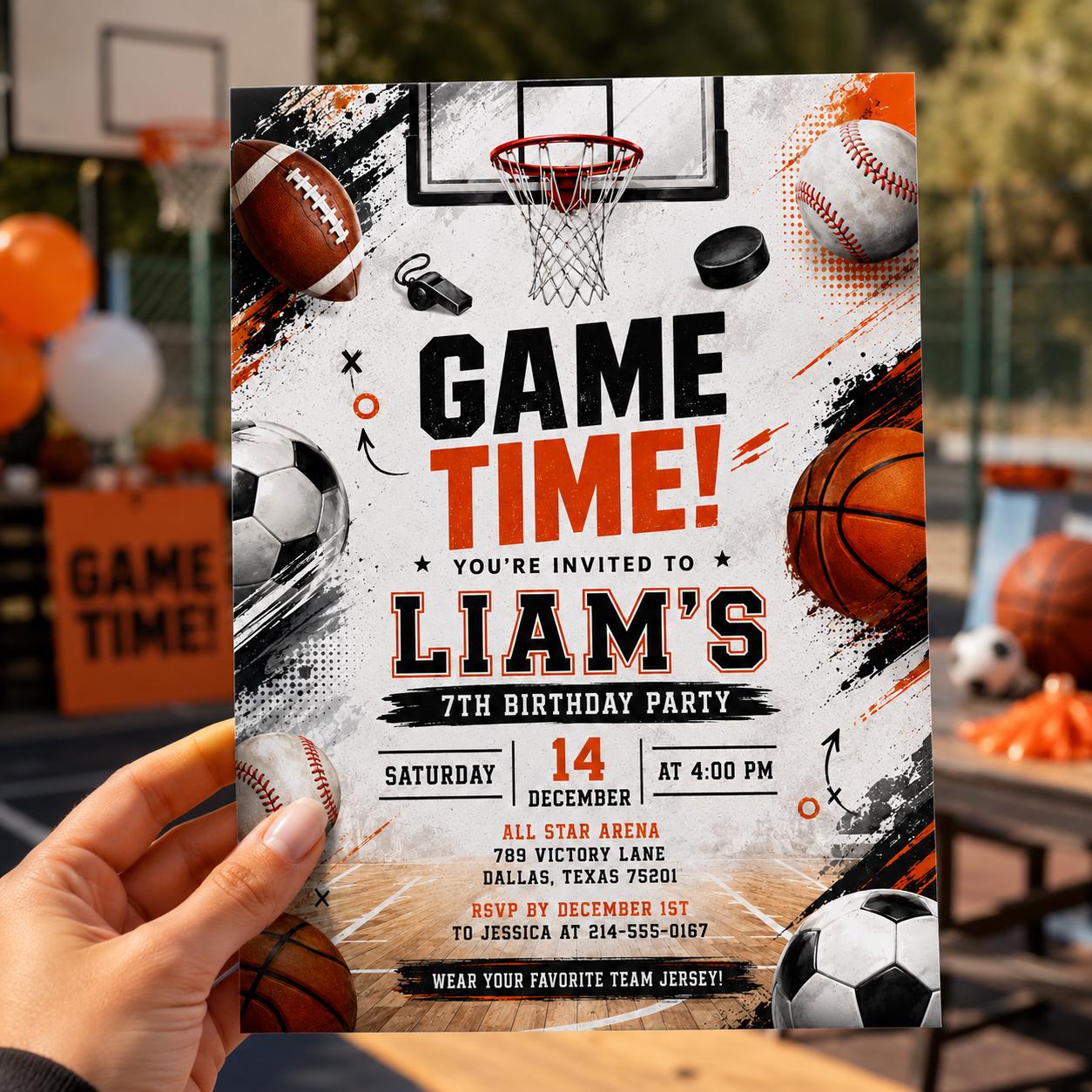 Editable Basketball Birthday Invitation Canva Template, Boys Sports Sport Cute Modern Fun DIY Chic Party Invite, Printable Digital Download.