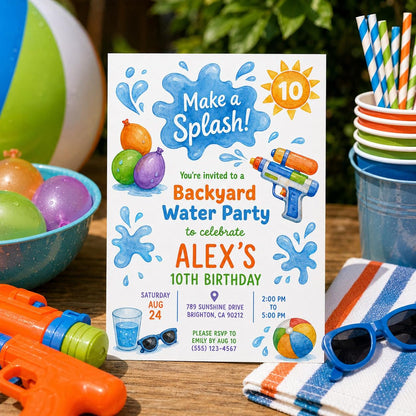 Editable Pool Birthday Invitation Canva Template, Boys Summer Cute Modern Fun Themed DIY Chic Kids Party Invite, Printable Digital Download.