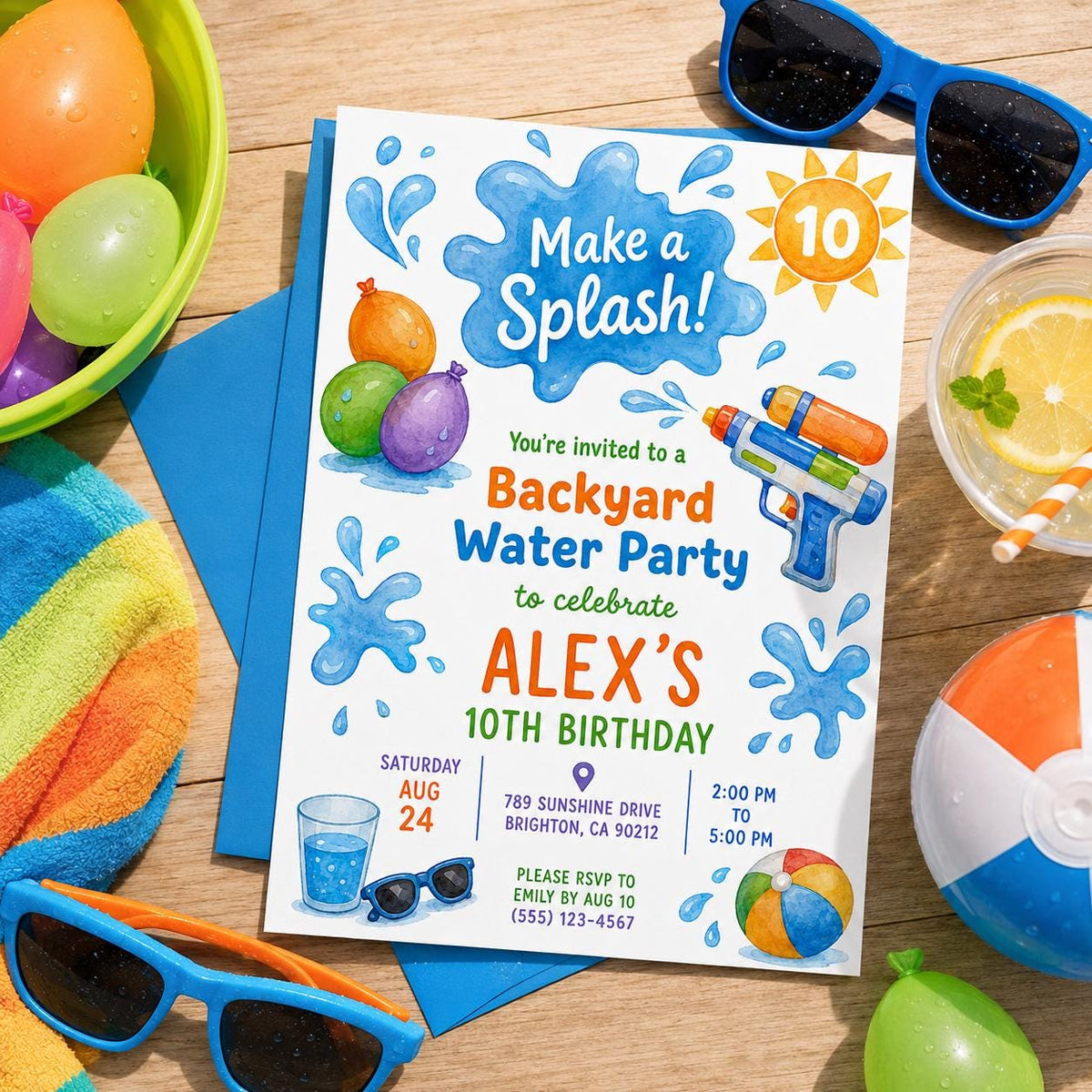 Editable Pool Birthday Invitation Canva Template, Boys Summer Cute Modern Fun Themed DIY Chic Kids Party Invite, Printable Digital Download.
