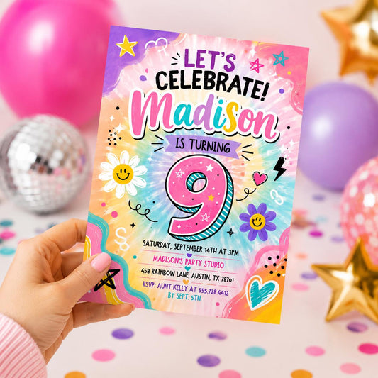Editable Retro Birthday Invitation Canva Template, Girls Retro Groovy Cute Fun DIY Sweet Chic Kids Party Invite, Printable Digital Download.