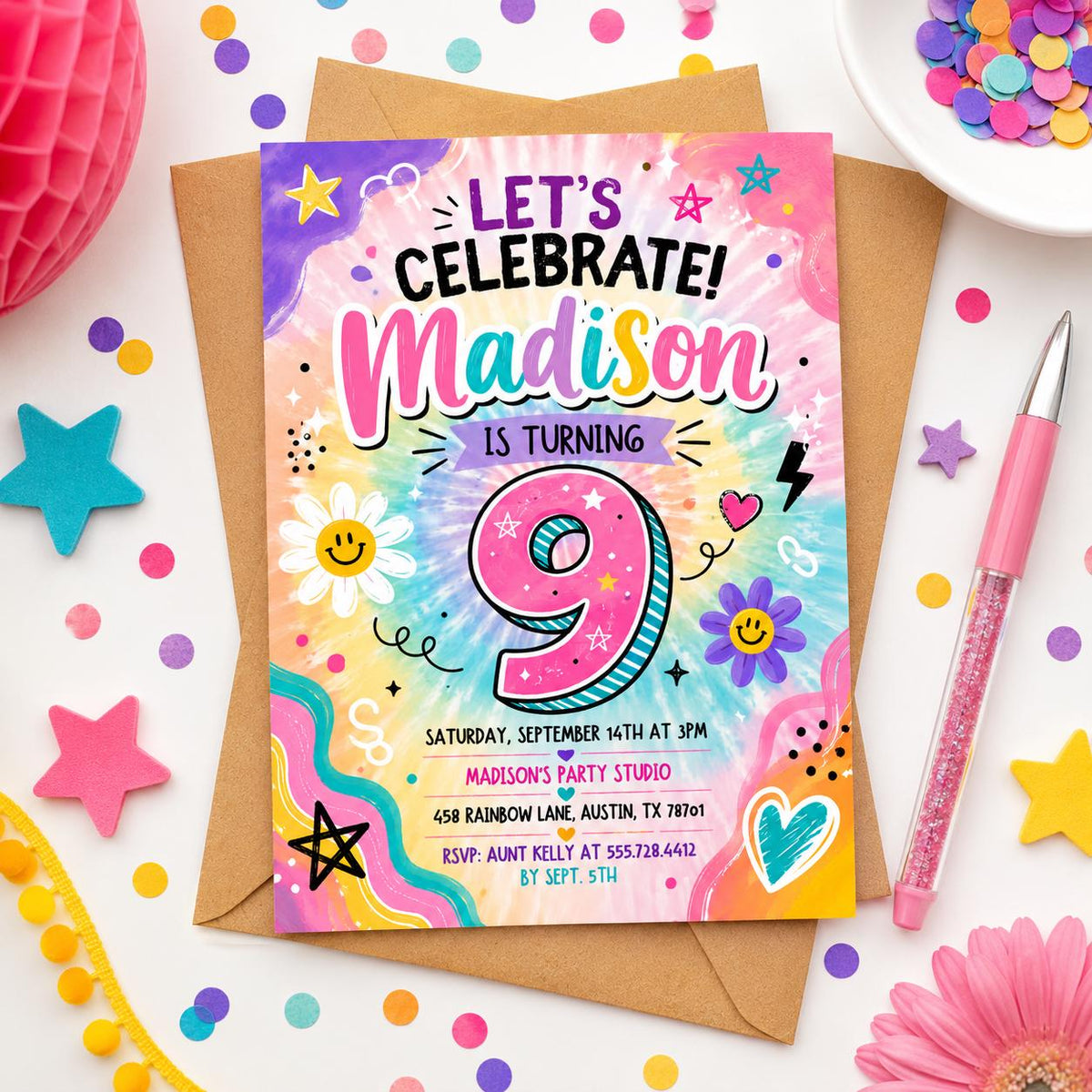 Editable Retro Birthday Invitation Canva Template, Girls Retro Groovy Cute Fun DIY Sweet Chic Kids Party Invite, Printable Digital Download.