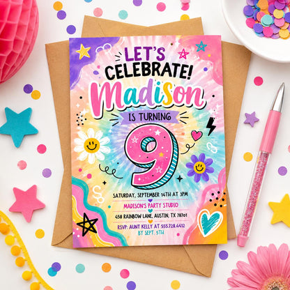 Editable Retro Birthday Invitation Canva Template, Girls Retro Groovy Cute Fun DIY Sweet Chic Kids Party Invite, Printable Digital Download.
