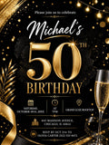 Editable Elegant Birthday Invitation Canva Template, Gold Black Boys Adult Cute Fun DIY Sweet Chic Party Invite, Printable Digital Download.
