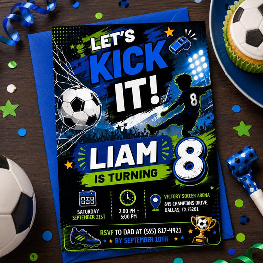 Editable Football Birthday Invitation Canva Template, Boys Kids Sport Cute Fun DIY Sweet Chic Teen Party Invite, Printable Digital Download.