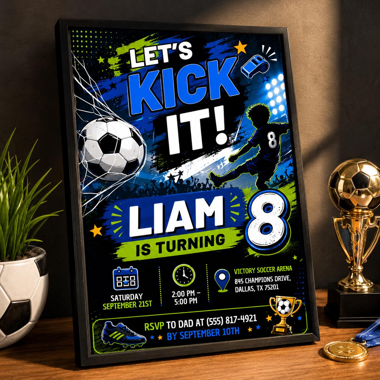 Editable Football Birthday Invitation Canva Template, Boys Kids Sport Cute Fun DIY Sweet Chic Teen Party Invite, Printable Digital Download.