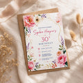 Editable Floral Birthday Invitation Canva Template, Pink Gold Black White Luxury Cute Fun DIY Chic Party Invite, Printable Digital Download.