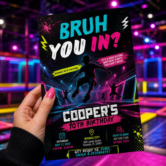 Editable Bruh You in Birthday Invitation Canva Template, Boys Kids Teens Cute Modern Fun DIY Sweet Party Invite, Printable Digital Download.