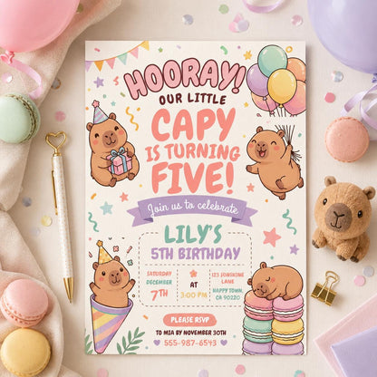Editable Animal Birthday Invitation Canva Template, Pastel Cute Kids Fun DIY Sweet Chic Teen Tween Party Invite, Printable Digital Download.