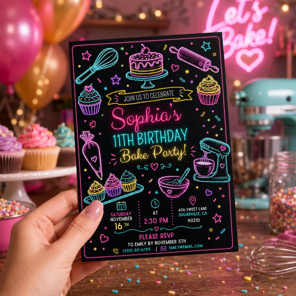 Editable Baking Birthday Invitation Canva Template, Kids Cute Modern Fun DIY Sweet Chic Teen Tween Party Invite, Printable Digital Download.