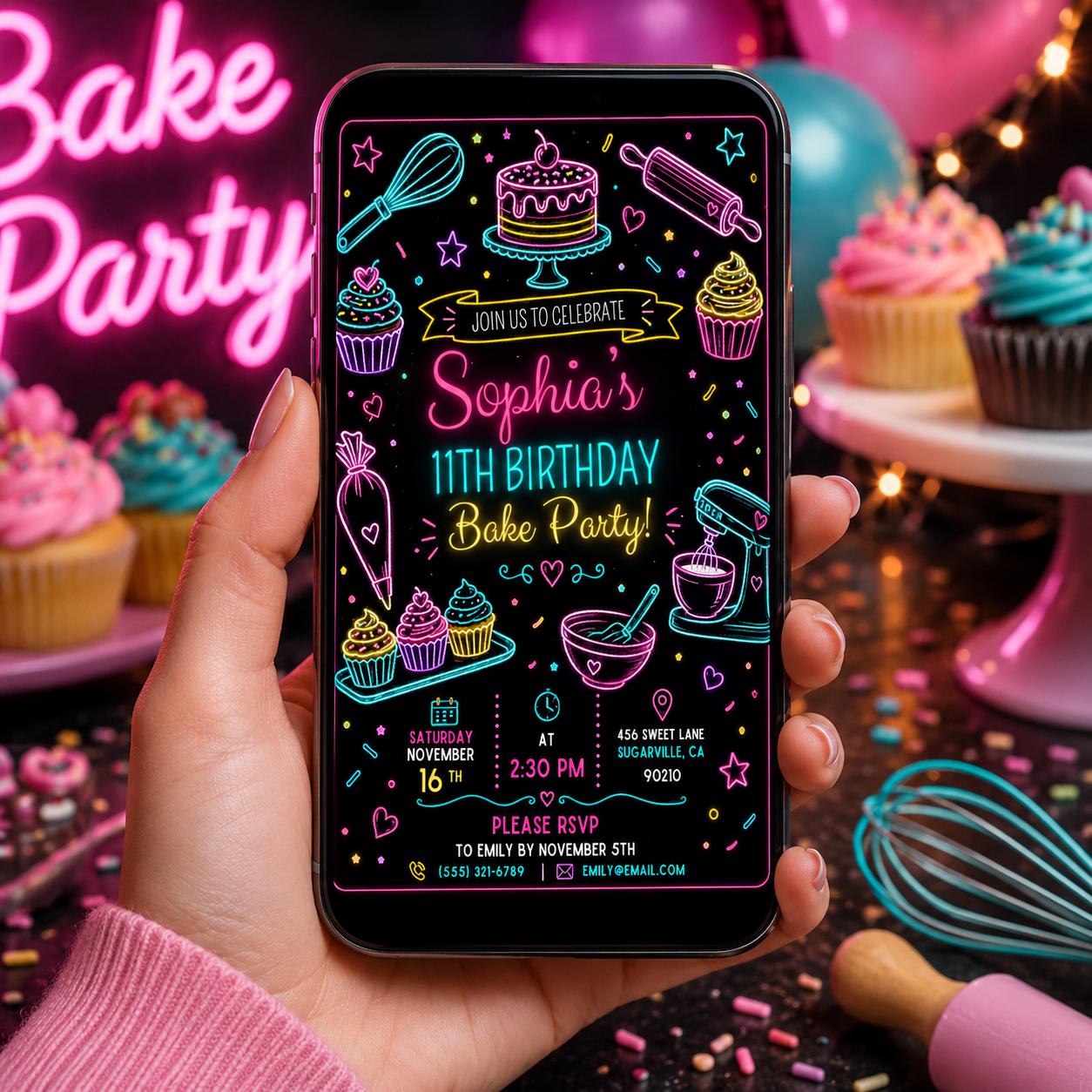 Editable Baking Birthday Invitation Canva Template, Kids Cute Modern Fun DIY Sweet Chic Teen Tween Party Invite, Printable Digital Download.