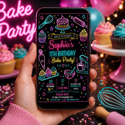 Editable Baking Birthday Invitation Canva Template, Kids Cute Modern Fun DIY Sweet Chic Teen Tween Party Invite, Printable Digital Download.