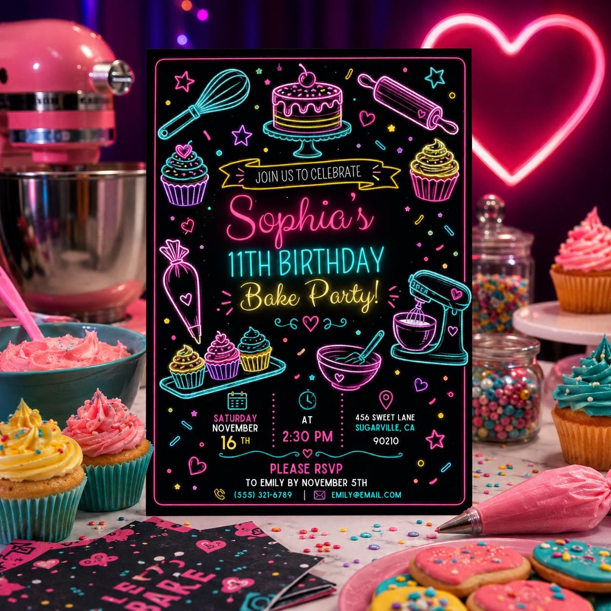 Editable Baking Birthday Invitation Canva Template, Kids Cute Modern Fun DIY Sweet Chic Teen Tween Party Invite, Printable Digital Download.