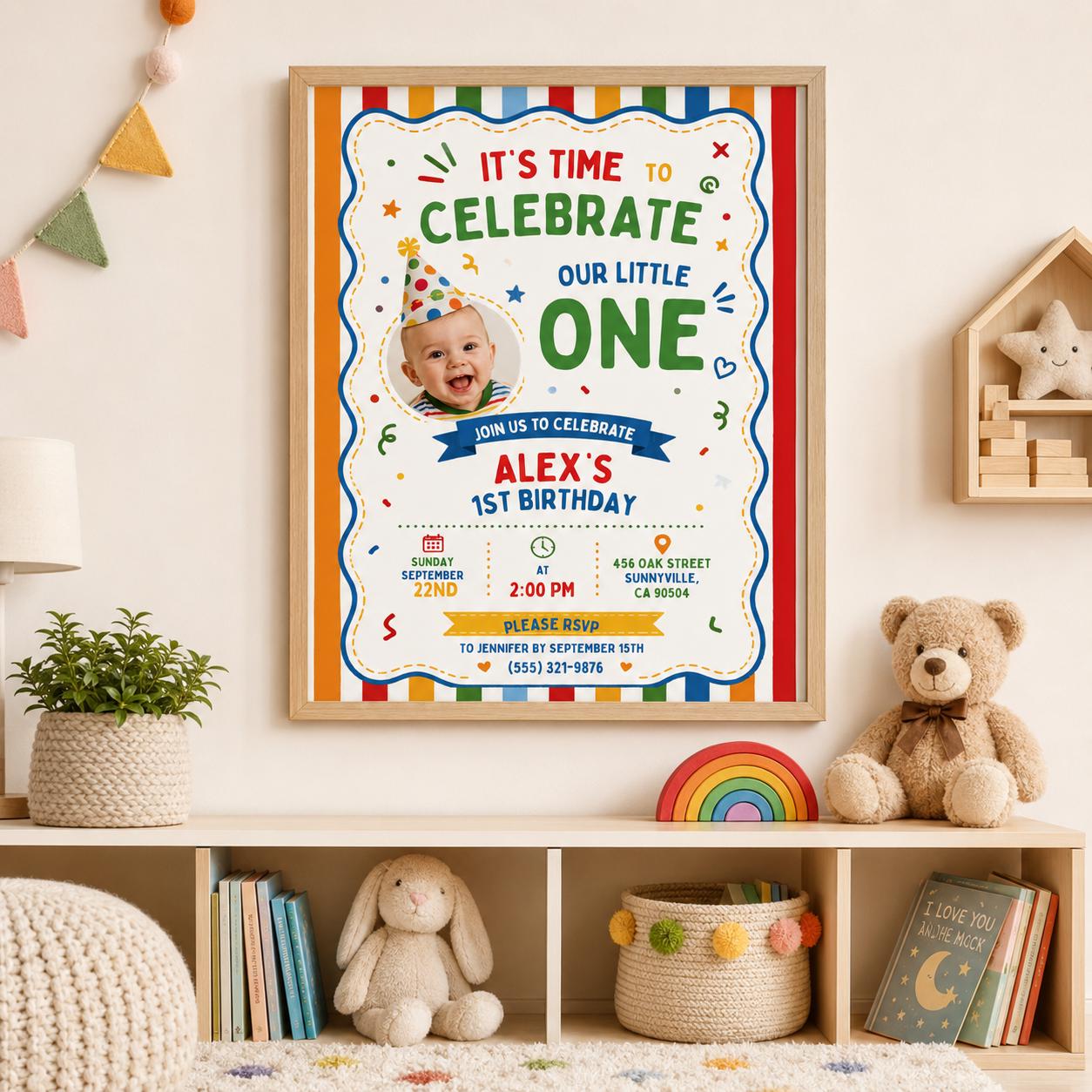 Editable Fun to Be One Birthday Invitation Canva Template, Boys Kids Cute Modern Fun DIY Chic Teen Party Invite, Printable Digital Download.