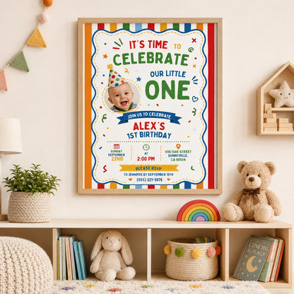 Editable Fun to Be One Birthday Invitation Canva Template, Boys Kids Cute Modern Fun DIY Chic Teen Party Invite, Printable Digital Download.
