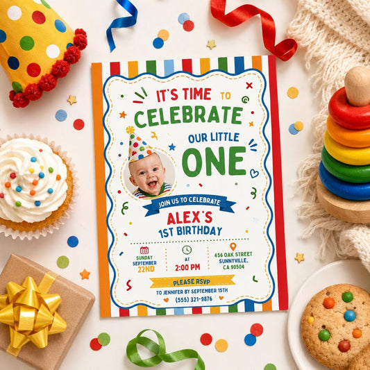 Editable Fun to Be One Birthday Invitation Canva Template, Boys Kids Cute Modern Fun DIY Chic Teen Party Invite, Printable Digital Download.