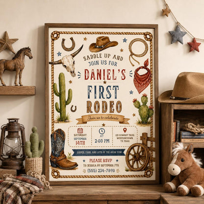 Editable Cowboy Birthday Invitation Canva Template, Boys Kids Cowboy Cute Modern Fun DIY Chic Teen Party Invite, Printable Digital Download.