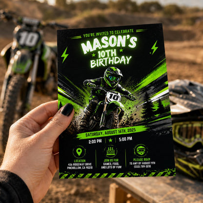 Editable Motocross Birthday Invitation Canva Template, Kids Cute Modern Fun Themed Custom DIY Chic Party Invite, Printable Digital Download.