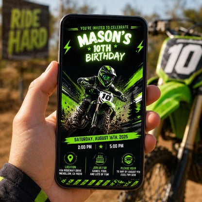 Editable Motocross Birthday Invitation Canva Template, Kids Cute Modern Fun Themed Custom DIY Chic Party Invite, Printable Digital Download.
