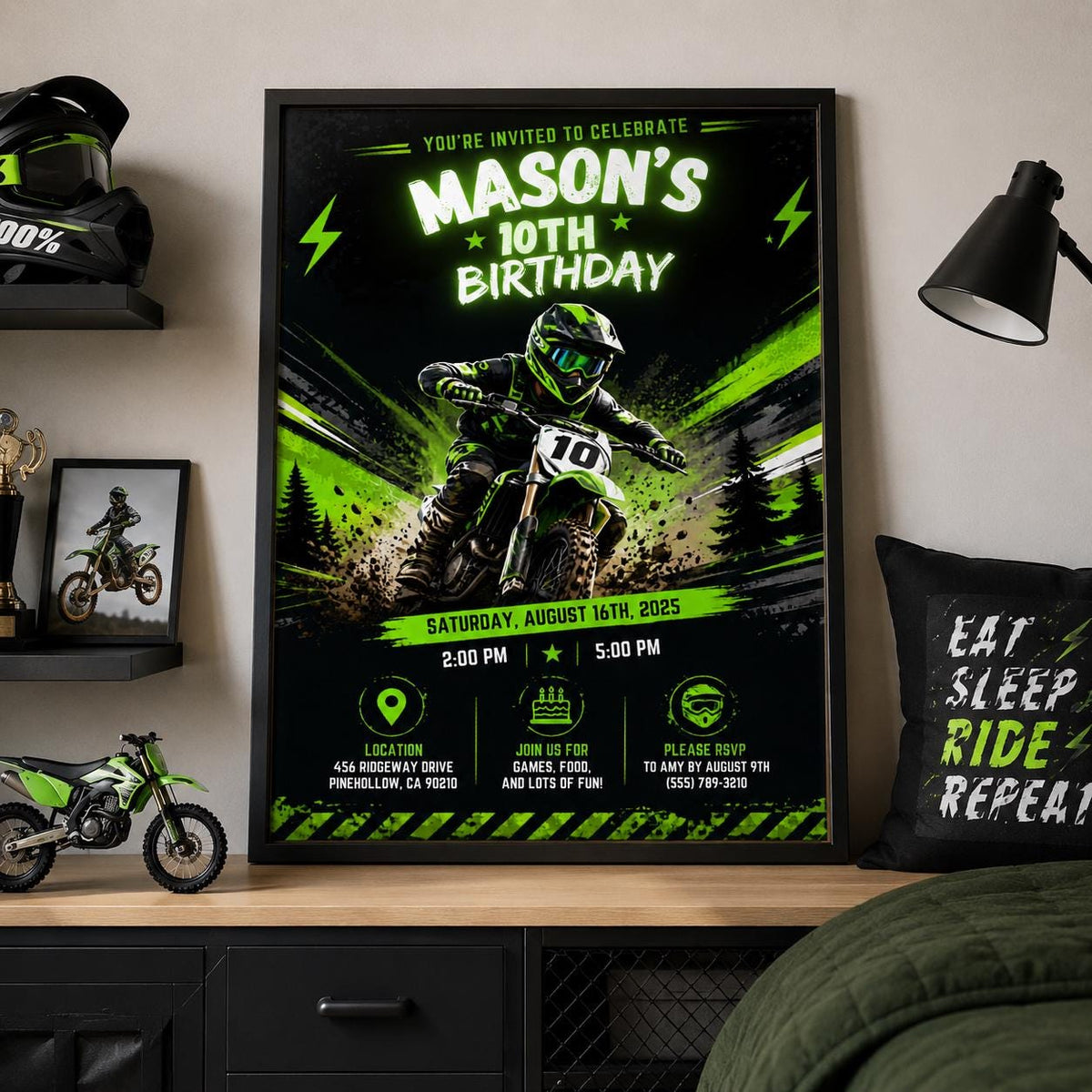 Editable Motocross Birthday Invitation Canva Template, Kids Cute Modern Fun Themed Custom DIY Chic Party Invite, Printable Digital Download.
