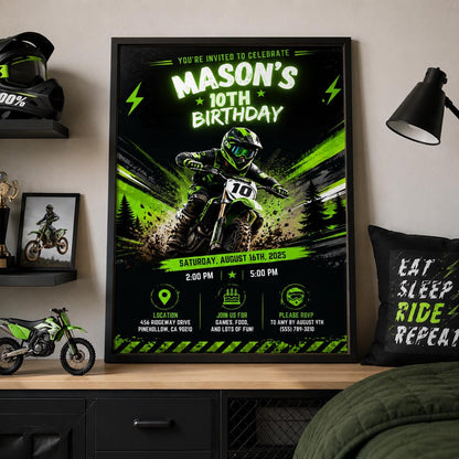 Editable Motocross Birthday Invitation Canva Template, Kids Cute Modern Fun Themed Custom DIY Chic Party Invite, Printable Digital Download.