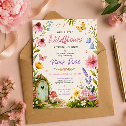 Editable Wildflower Birthday Invitation Canva Template, Floral Girls Kids Adult Cute Fun DIY Sweet Party Invite, Printable Digital Download.