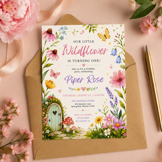 Editable Wildflower Birthday Invitation Canva Template, Floral Girls Kids Adult Cute Fun DIY Sweet Party Invite, Printable Digital Download.