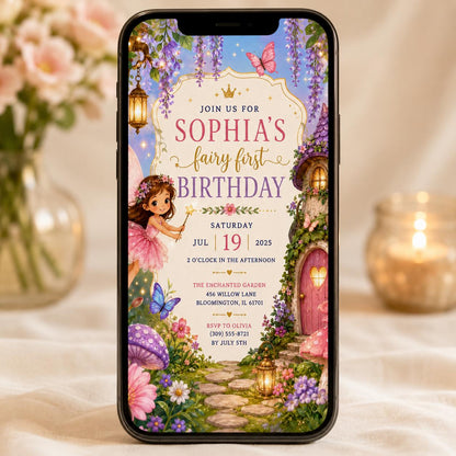 Editable Fairy Garden Birthday Invitation Canva Template, Girls Kids Fairy Cute Fun DIY Sweet Chic Party Invite, Printable Digital Download.