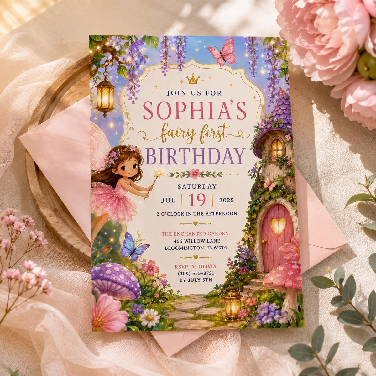 Editable Fairy Garden Birthday Invitation Canva Template, Girls Kids Fairy Cute Fun DIY Sweet Chic Party Invite, Printable Digital Download.