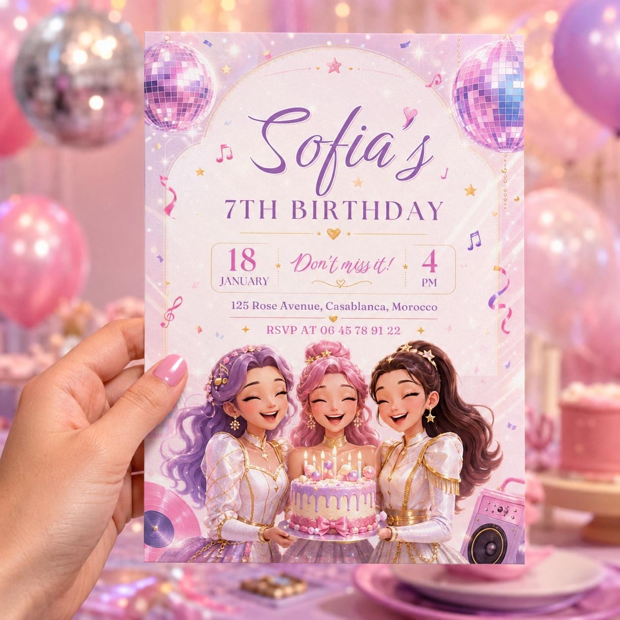 Editable Neon Pop Music Birthday Invitation Canva Template, Girls Concert Ticket Style Bright Glow Party Invite, Printable Digital Download.