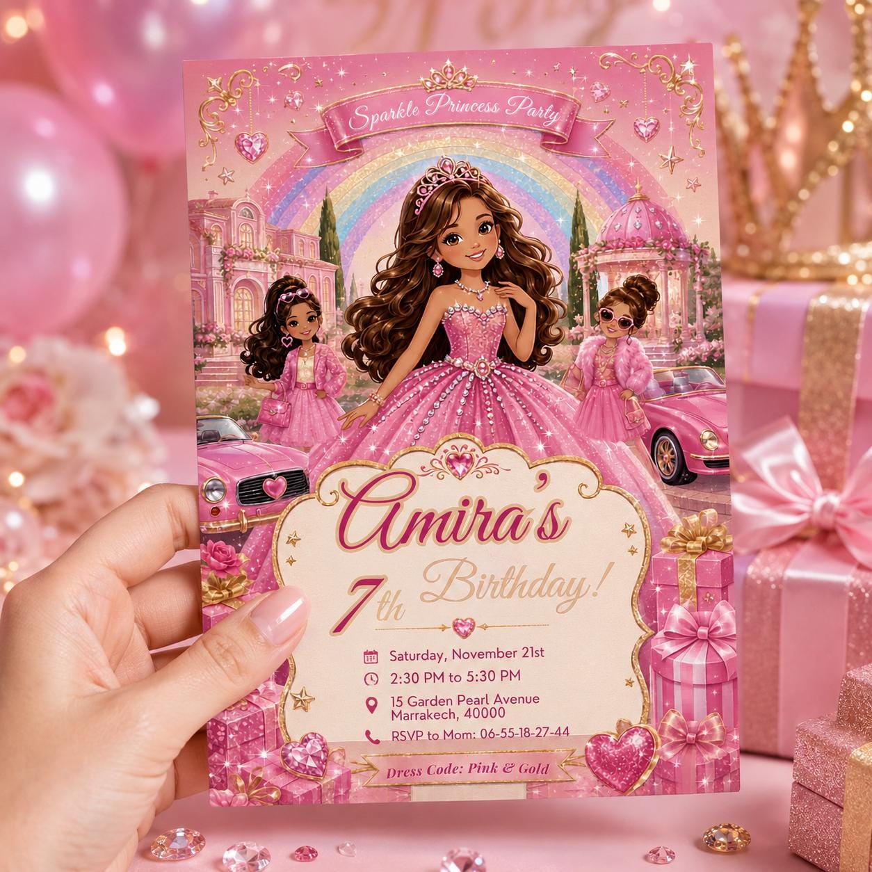 Editable Fashion Doll Birthday Invitation Canva Template, Pink Girls Cute Modern Fun DIY Chic Kids Party Invite, Printable Digital Download.