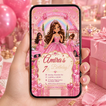 Editable Fashion Doll Birthday Invitation Canva Template, Pink Girls Cute Modern Fun DIY Chic Kids Party Invite, Printable Digital Download.