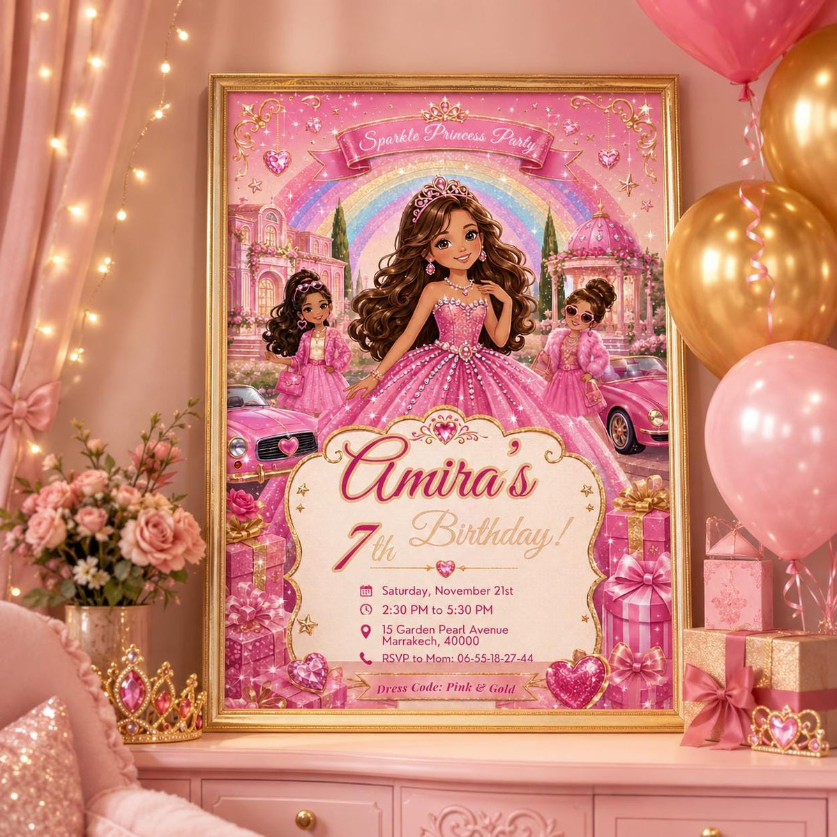 Editable Fashion Doll Birthday Invitation Canva Template, Pink Girls Cute Modern Fun DIY Chic Kids Party Invite, Printable Digital Download.
