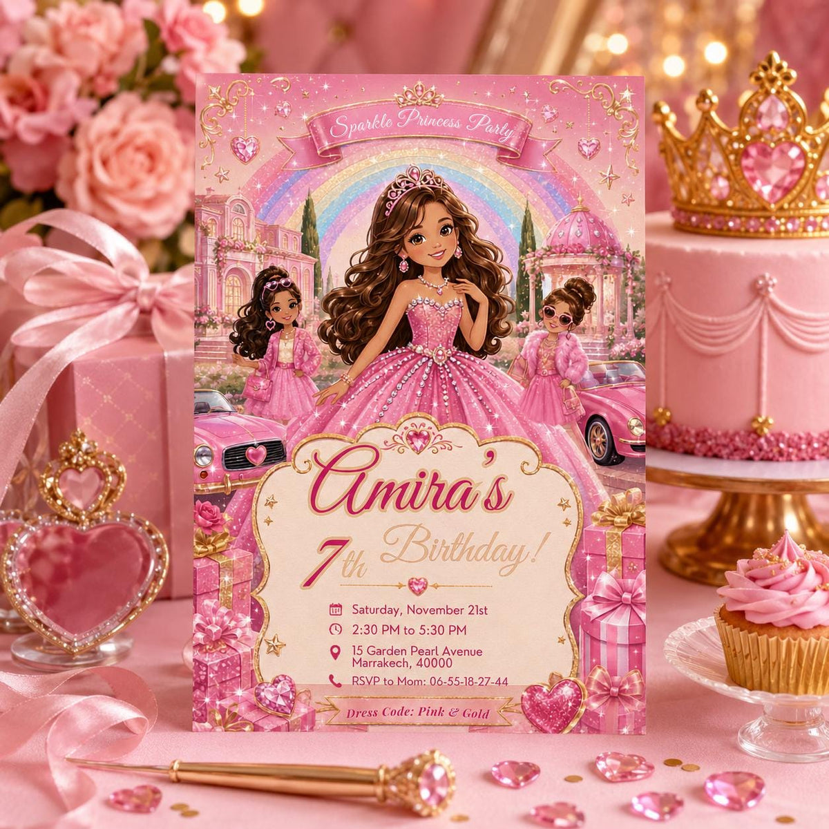 Editable Fashion Doll Birthday Invitation Canva Template, Pink Girls Cute Modern Fun DIY Chic Kids Party Invite, Printable Digital Download.