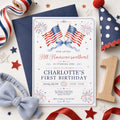 Editable All American Birthday Invitation Canva Template, Blue White Red Girls Kids Modern Fun DIY Party Invite, Printable Digital Download.