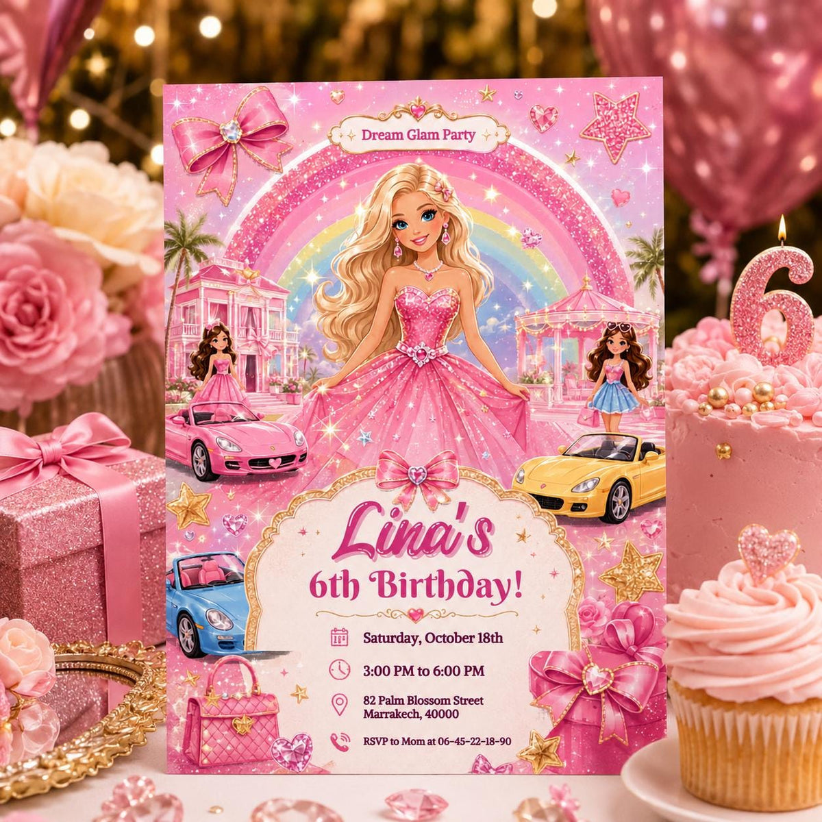 Editable Fashion Doll Birthday Invitation Canva Template, Pink Girls Cute Modern Fun DIY Chic Kids Party Invite, Printable Digital Download.