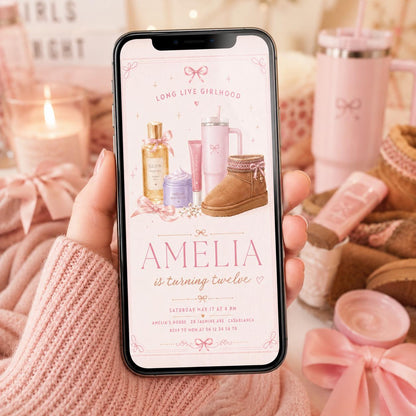 Editable Long Live Girlhood Birthday Invitation Canva Template, Pink Girls Teens Cute Fun DIY Chic Party Invite, Printable Digital Download.