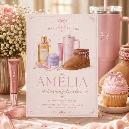 Editable Long Live Girlhood Birthday Invitation Canva Template, Pink Girls Teens Cute Fun DIY Chic Party Invite, Printable Digital Download.