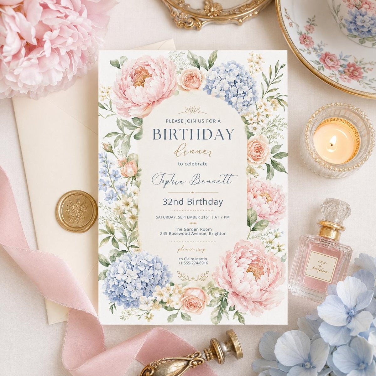 Editable Floral Birthday Invitation Canva Template, Girls Adult Floral Cute Fun DIY Chic Kids Teen Party Invite, Printable Digital Download.