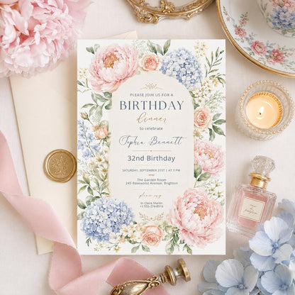 Editable Floral Birthday Invitation Canva Template, Girls Adult Floral Cute Fun DIY Chic Kids Teen Party Invite, Printable Digital Download.