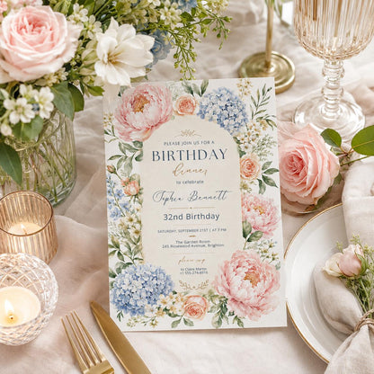Editable Floral Birthday Invitation Canva Template, Girls Adult Floral Cute Fun DIY Chic Kids Teen Party Invite, Printable Digital Download.