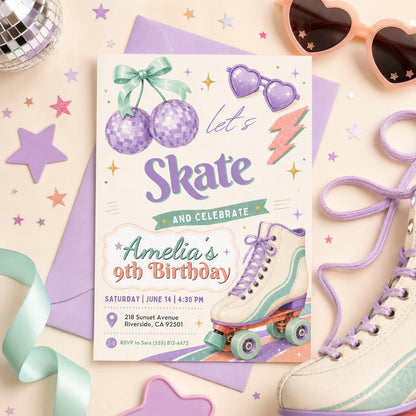 Editable Cherry Birthday Invitation Canva Template, Pink Preppy Girls Teens Cute Fun DIY Chic Kids Party Invite, Printable Digital Download.