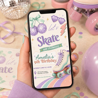 Editable Cherry Birthday Invitation Canva Template, Pink Preppy Girls Teens Cute Fun DIY Chic Kids Party Invite, Printable Digital Download.